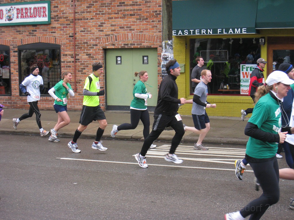 Shamrocks and Shenanigans 5K 2010 0590.jpg - The 2010 Shamrocks and Shenanigans 5K race in Ann Arbor MI. Cool and damp, and crowded. First half lap....